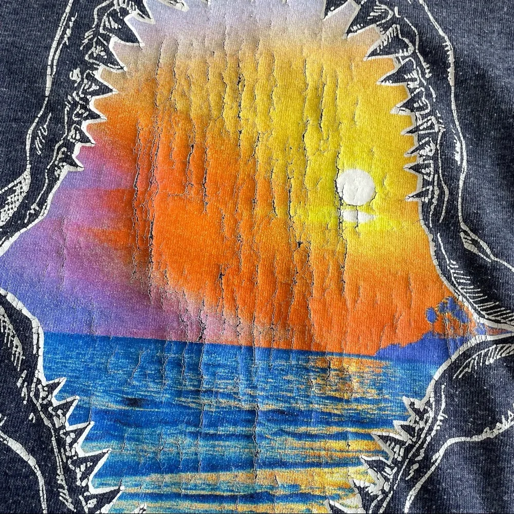 🟢3/$15 OLD NAVY Distressed Shark Mouth Sunset Graphic Tee